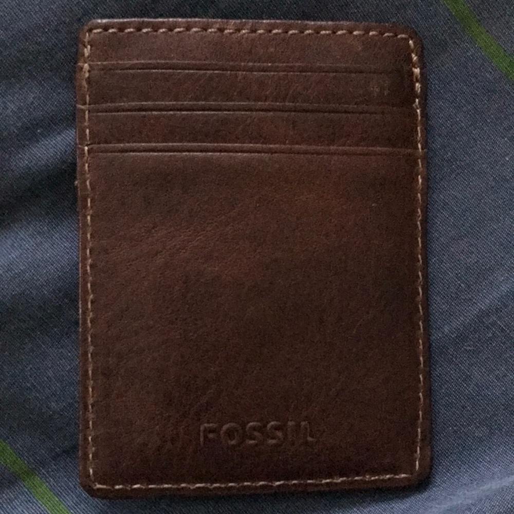 Leather fossil brand card case with money clip